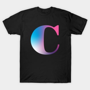 Capital Letter C Monogram Gradient Pink Blue White T-Shirt